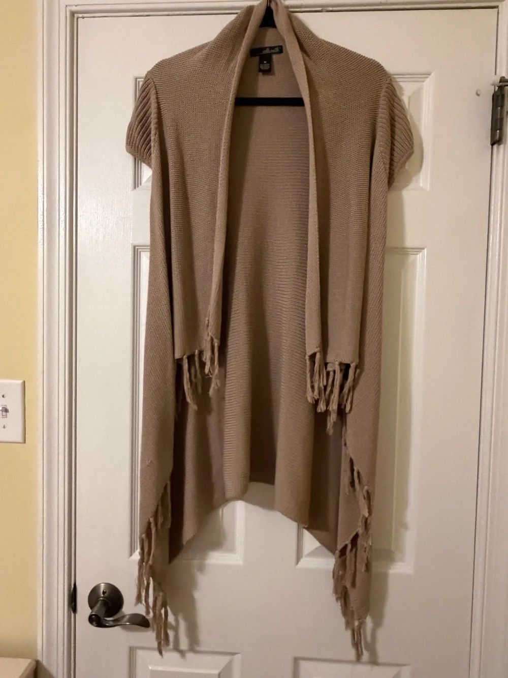 Willi Smith Fringe Knit Open Front Vest - Taupe